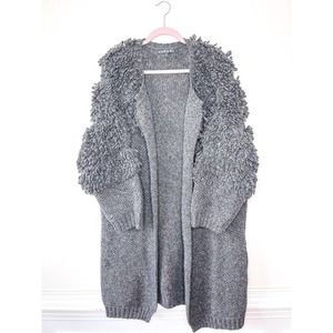 HARARE 100% Peruvian Wool Chunky Knit Loop Sweater Jacket in Gray size M/L